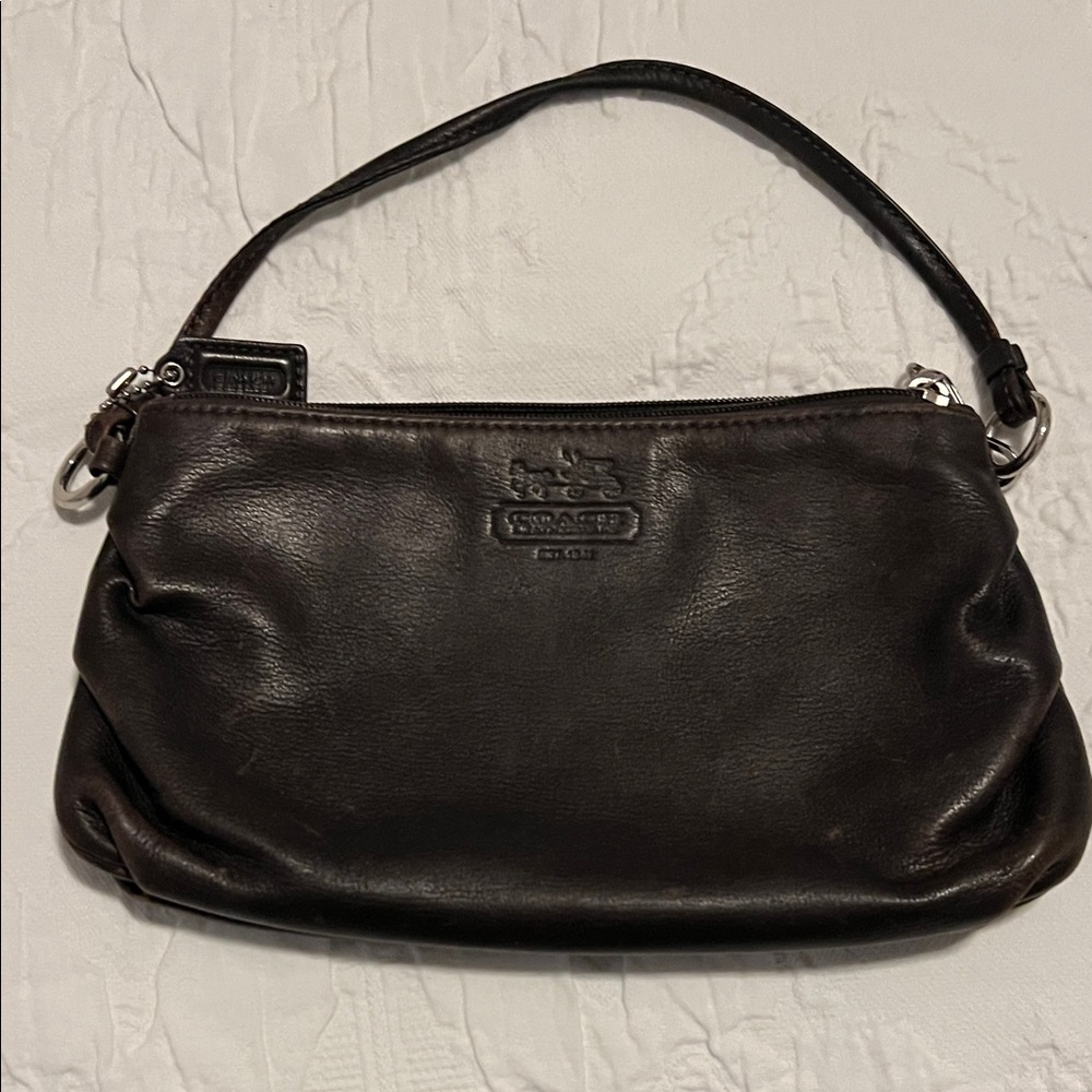 Coach Dark Brown Leather Clutch Bag also a Wristlet